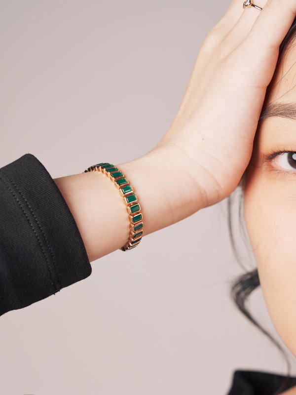 Brooklyn Tennis Bracelet - Green Chalcedony in Champagne Gold