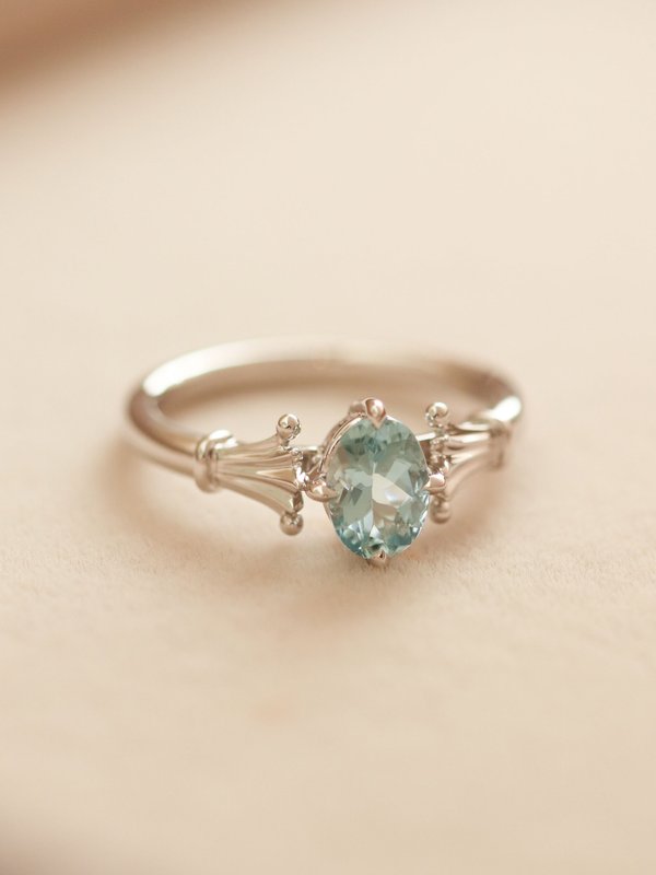 One-of-a-kind The Cathedral Ring - Aquamarine in 18k Solid White Gold 01