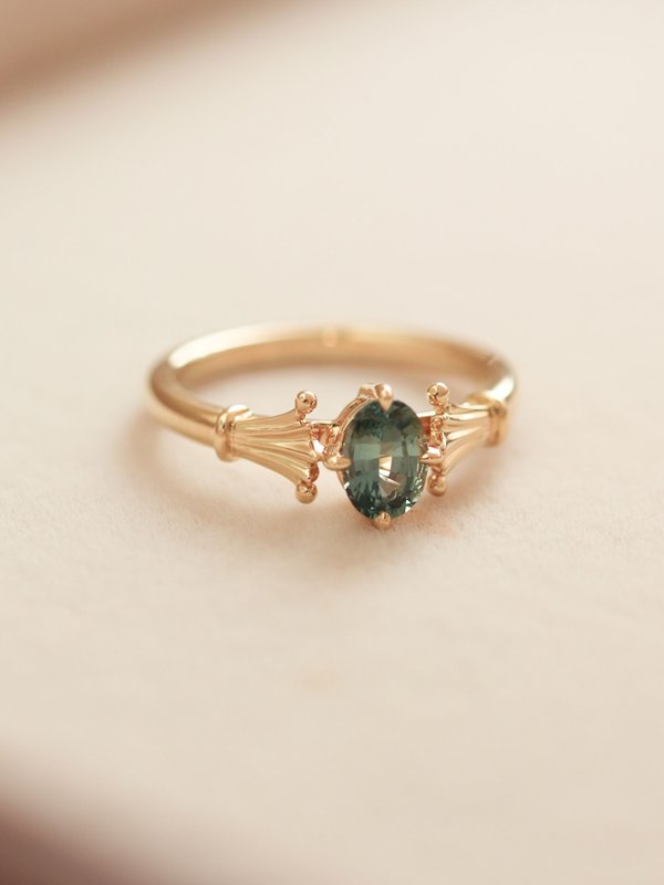 One-of-a-kind The Cathedral Ring - Teal Sapphire in 18k Solid Gold 06