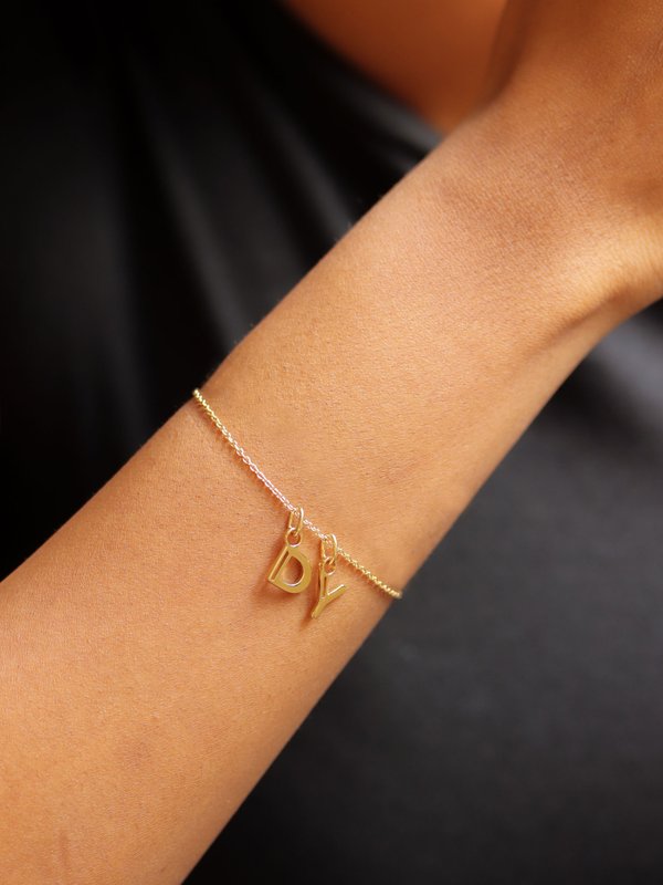 I Am Bracelet - A to Z Pendant with Chain in Champagne Gold