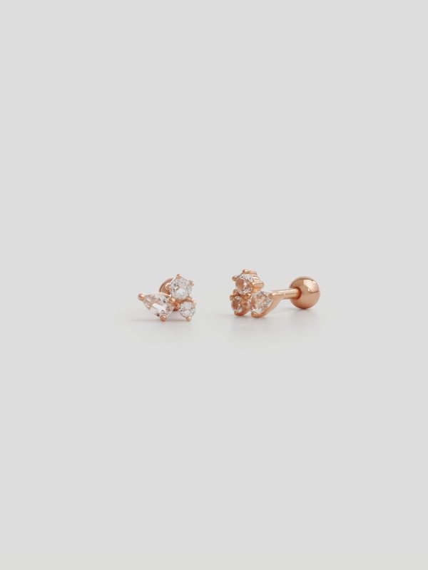 Flora Ear Studs - White Topaz in Rose Gold