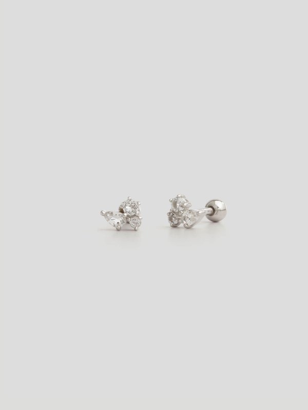 Flora Ear Studs - White Topaz in Silver