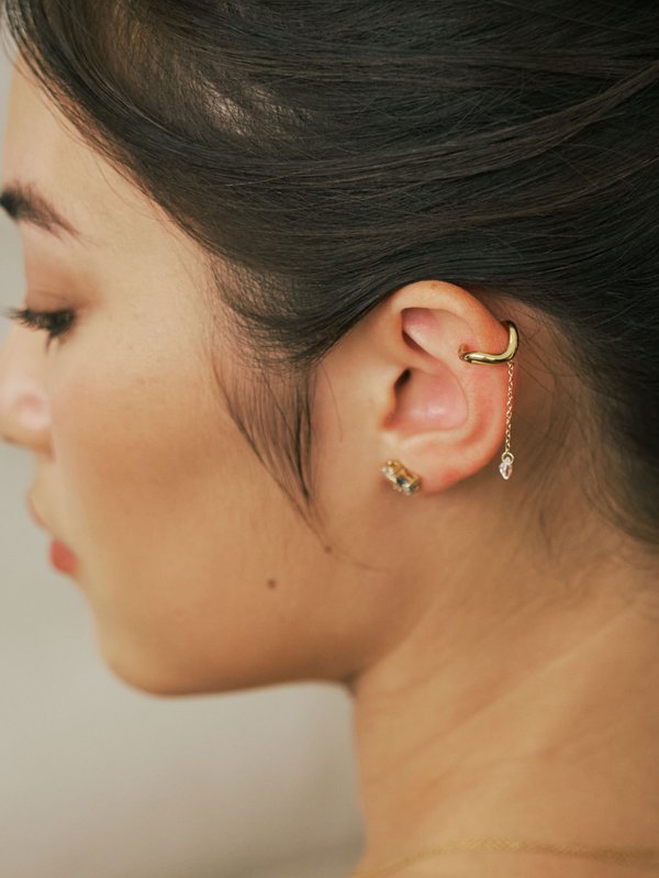 Winter Ear Cuff - White Topaz in Champagne Gold (Single)