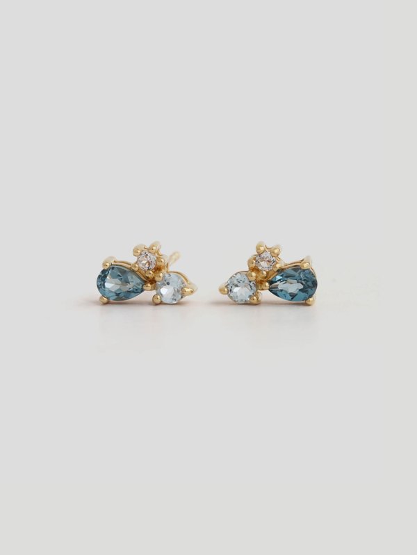 Willow Ear Studs - Sky Blue Topaz in Champagne Gold