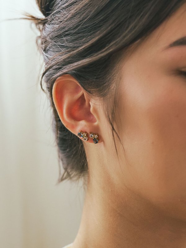 Willow Ear Studs - Sky Blue Topaz in Champagne Gold