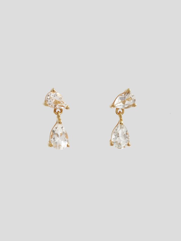 Whisper Ear Studs - White Topaz in Champagne Gold