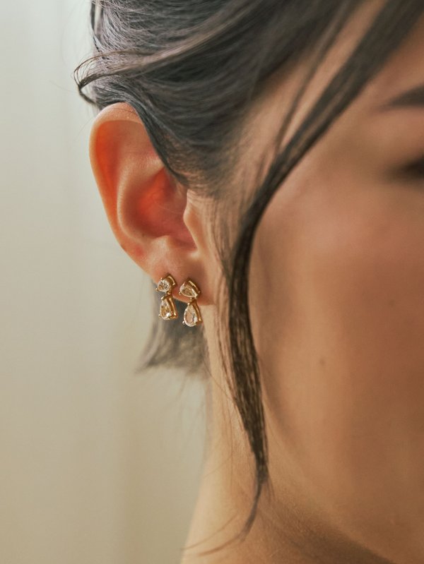 Whisper Ear Studs - White Topaz in Champagne Gold