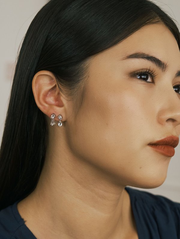 Whisper Ear Studs - White Topaz in Silver
