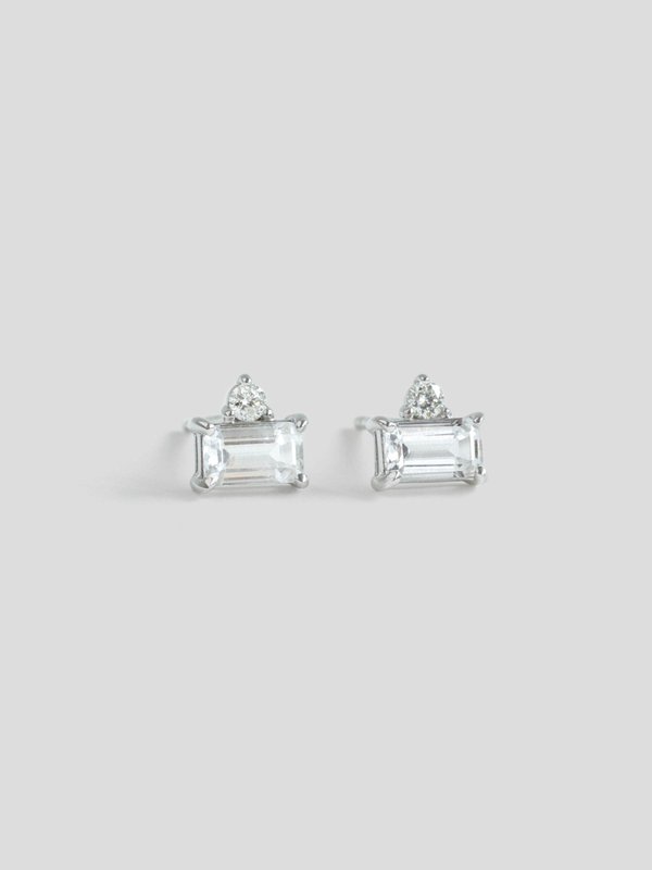 Gemme Ear Studs - White Topaz & Diamond in 14k White Gold