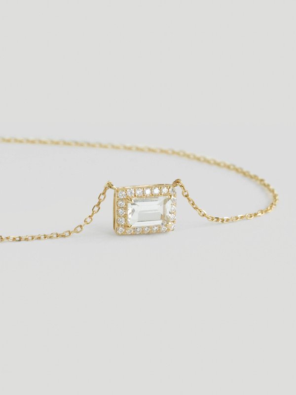 Gemme Necklace - White Topaz & Diamond in 14k Gold