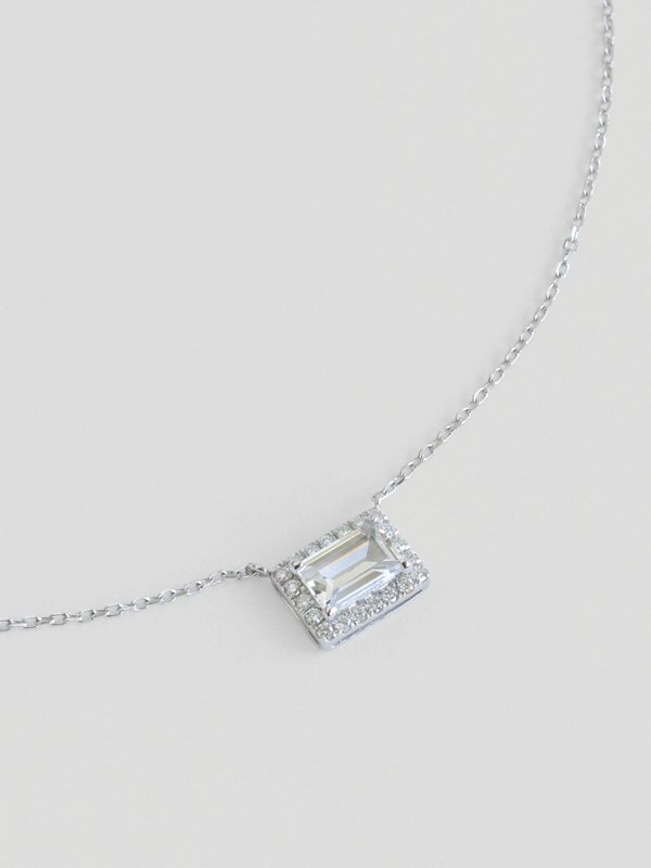 Gemme Necklace - White Topaz & Diamond in 14k White Gold