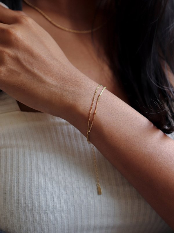 Satellite Layered Bracelet - Double Chain in Champagne Gold