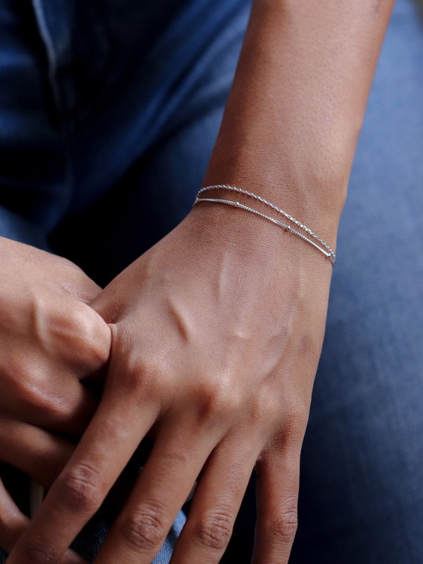 Satellite Layered Bracelet - Double Chain in Silver
