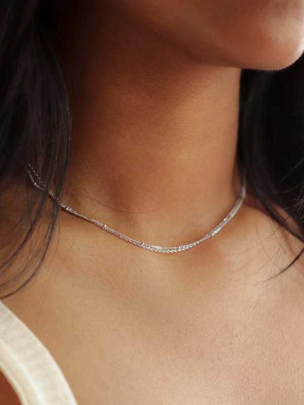 Satellite Layered Necklace - Double Chain in Silver