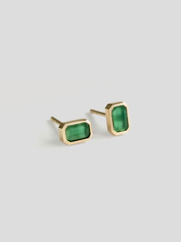 1940 Ear Studs - Green Onyx in Champagne Gold