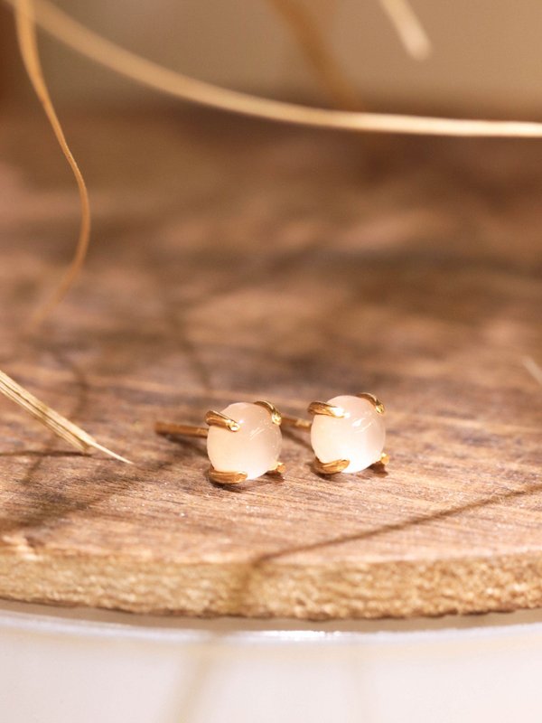 Basic Ear Studs - Rose Quartz in Champagne Gold