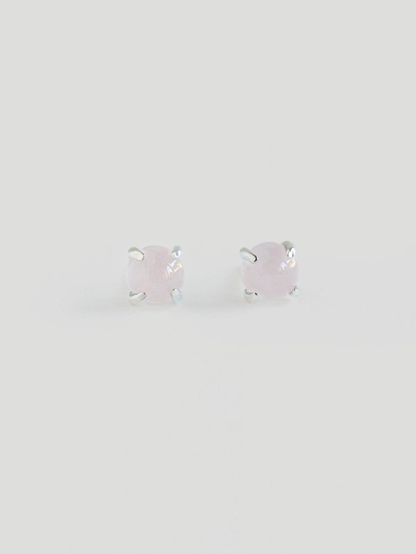 Basic Ear Studs - Rose Quartz in Silver