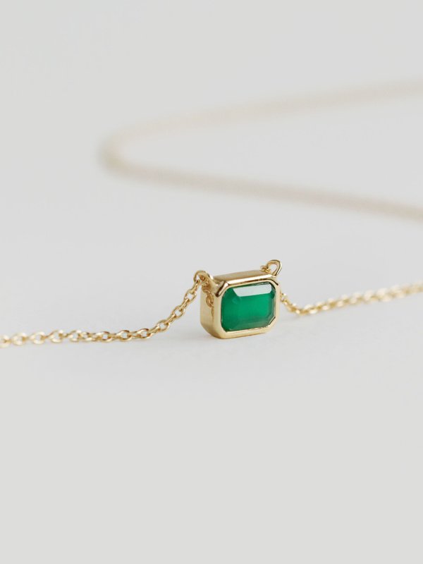 1945 Necklace - Green Onyx in Champagne Gold