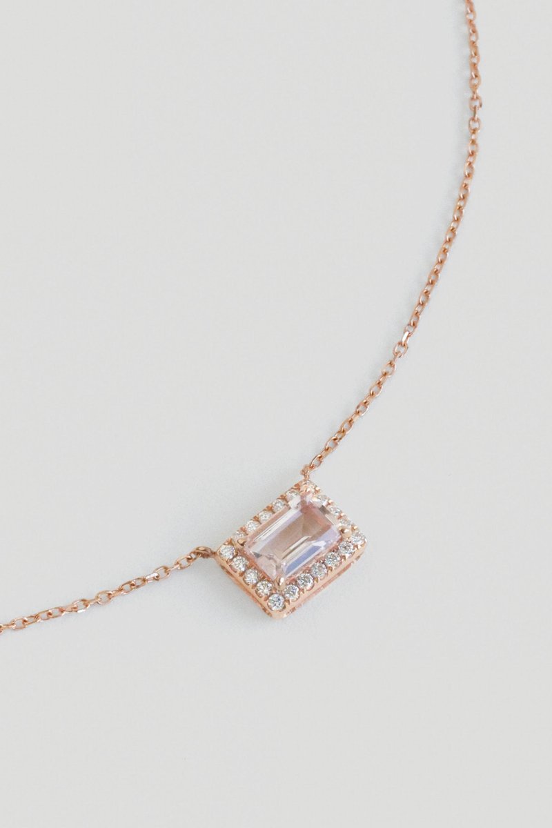 Gemme 14K Rose Gold Necklace with Morganite & Diamond