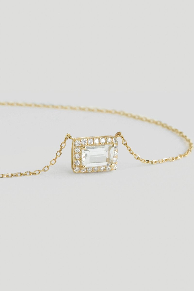 Gemme 14K Gold Necklace with White Topaz & Diamond