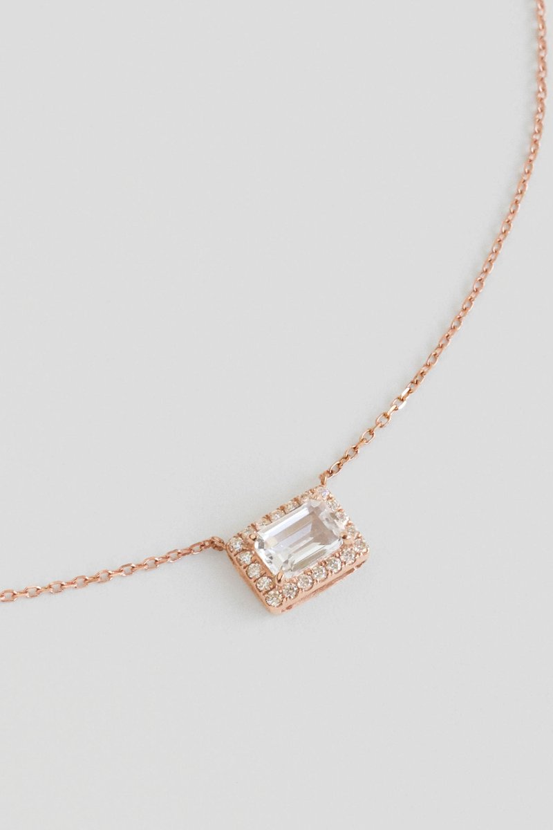 Gemme 14K Rose Gold Necklace with White Topaz & Diamond