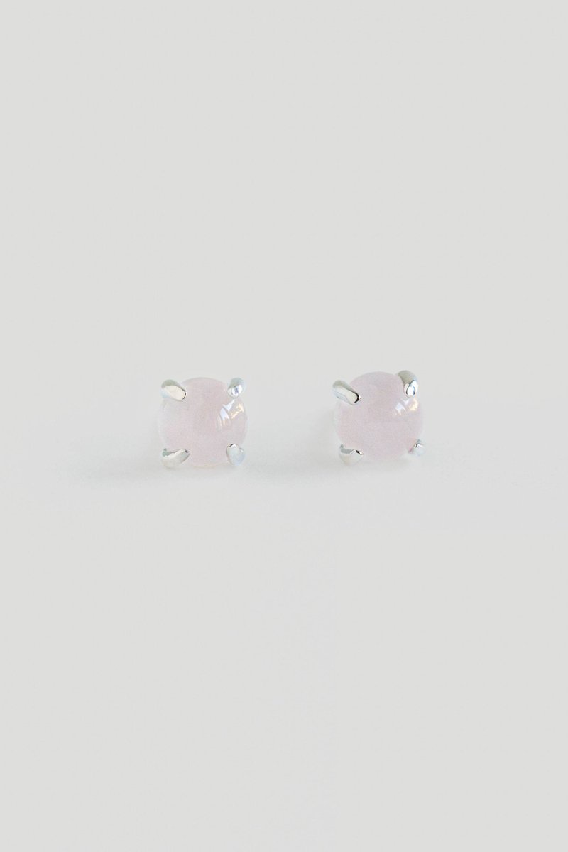 Basic Silver Ear Studs with Rose Quartz