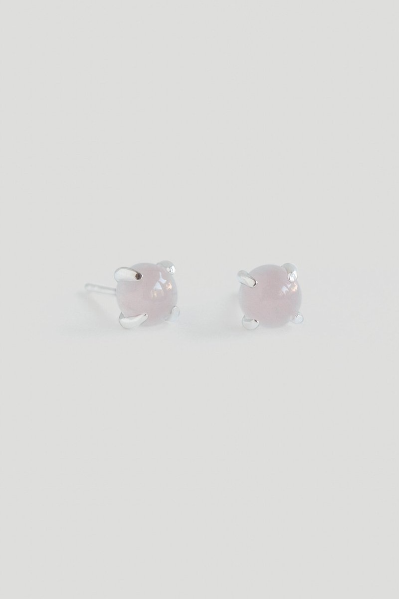 Basic Silver Ear Studs with Rose Quartz