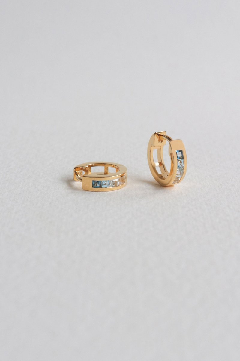 Karla Gold Ear Huggers with Ombre Blue Topaz