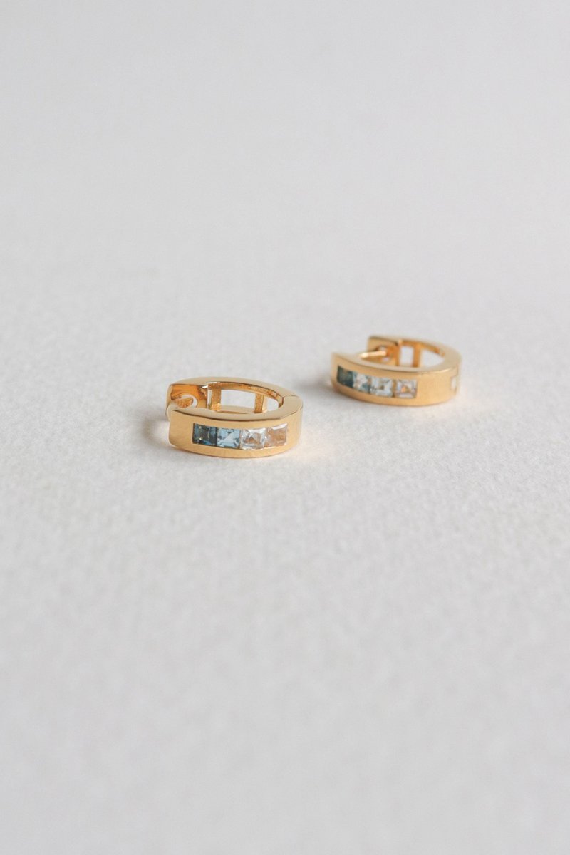 Karla Gold Ear Huggers with Ombre Blue Topaz