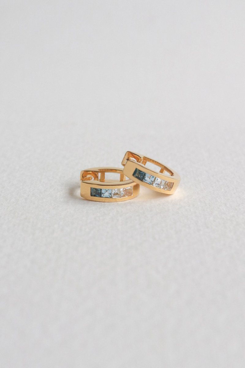 Karla Gold Ear Huggers with Ombre Blue Topaz