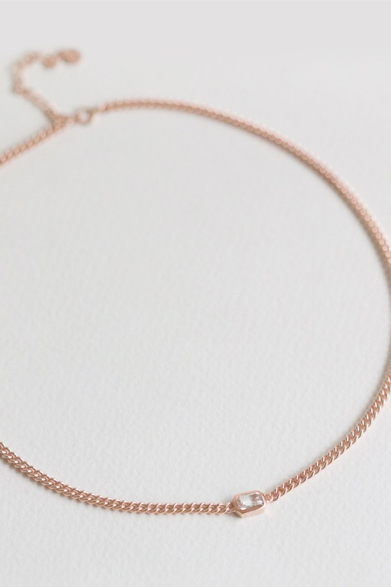 1940 Rose Gold Necklace with White Topaz
