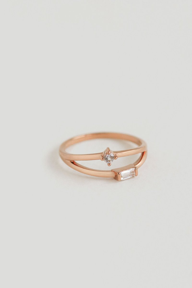 Duet Rose Gold Ring with White Topaz