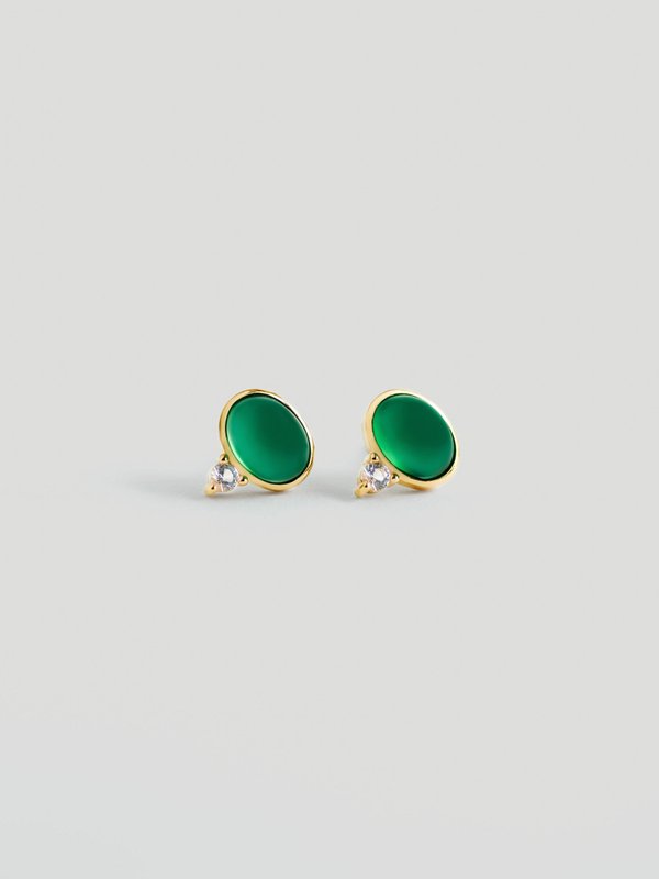 Orb Ear Studs - Green Onyx in Champagne Gold