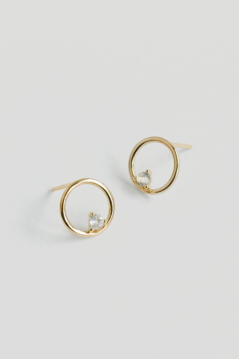Bri Gold Ear Studs with White Topaz