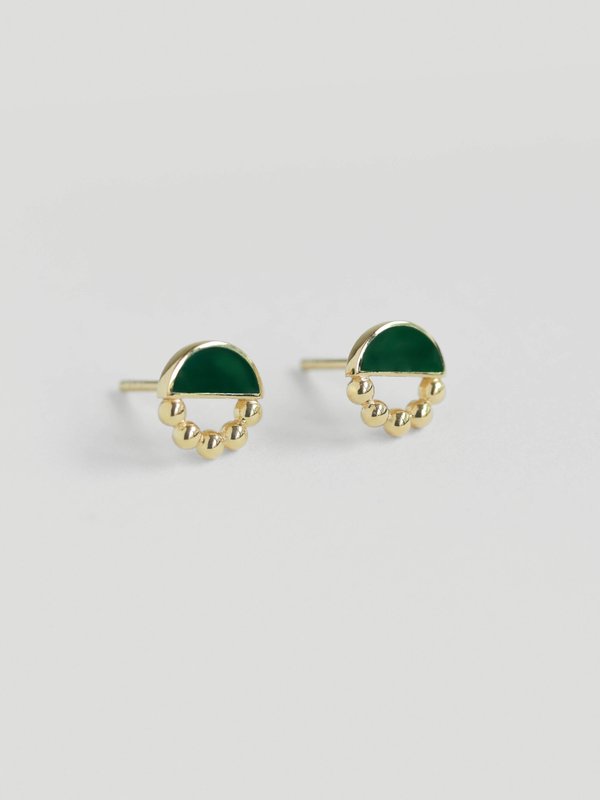 Ophelia Ear Studs with Forest Green Enamel in Champagne Gold