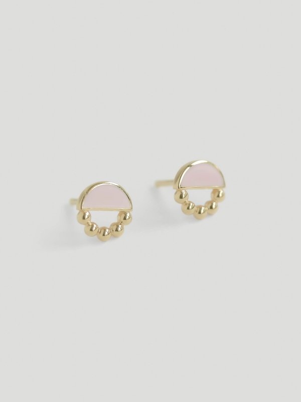 Ophelia Ear Studs with Baby Pink Enamel in Champagne Gold