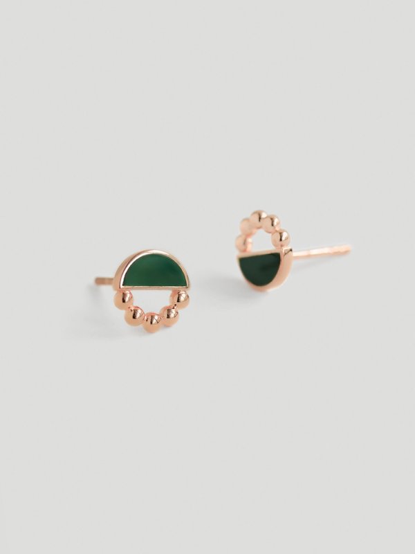 Ophelia Ear Studs with Forest Green Enamel in Rose Gold