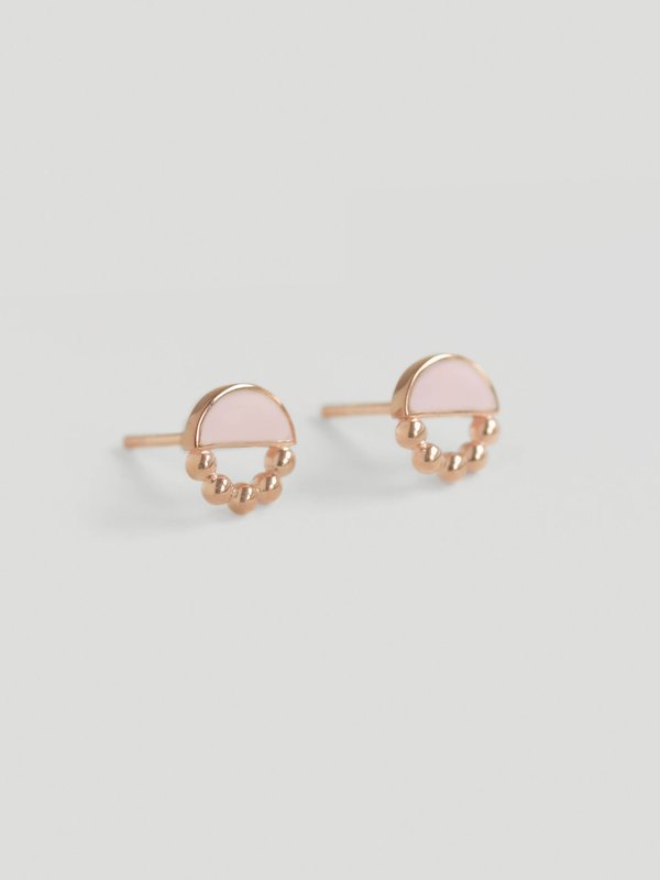 Ophelia Ear Studs with Baby Pink Enamel in Rose Gold