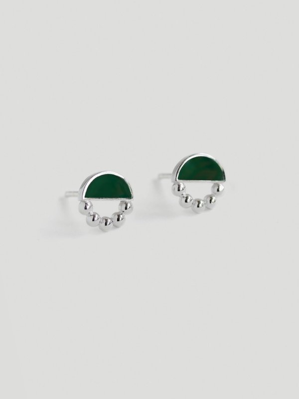 Ophelia Ear Studs with Forest Green Enamel in Silver