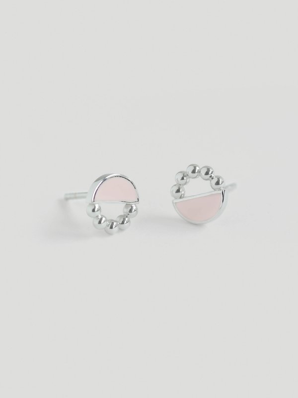Ophelia Ear Studs with Baby Pink Enamel in Silver