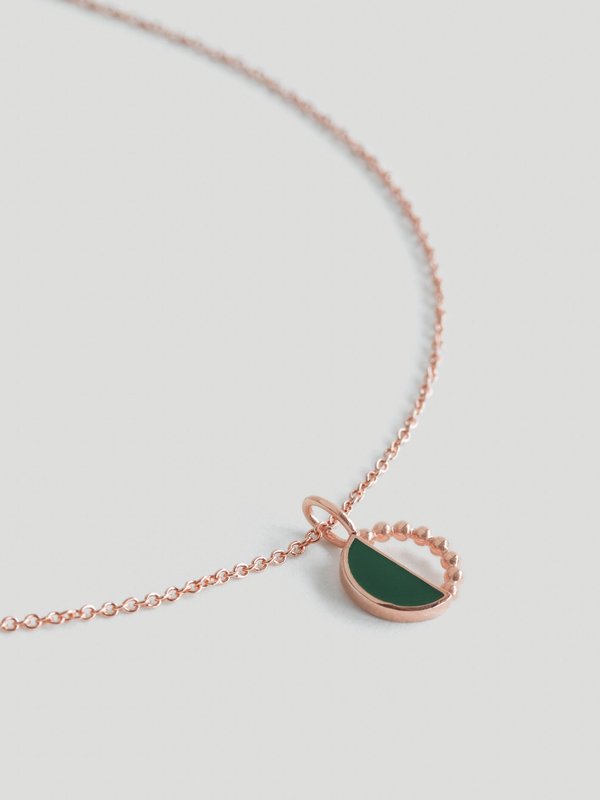 Ophelia Necklace - Forest Green Enamel in Rose Gold