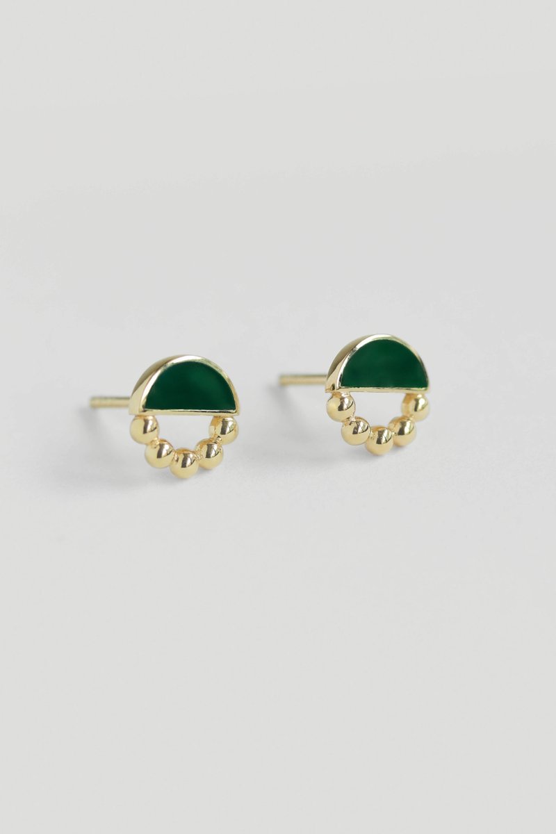 Ophelia Gold Ear Studs with Forest Green Enamel