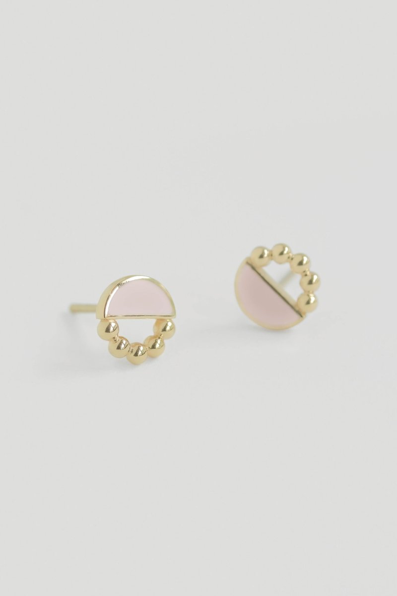 Ophelia Gold Ear Studs with Baby Pink Enamel