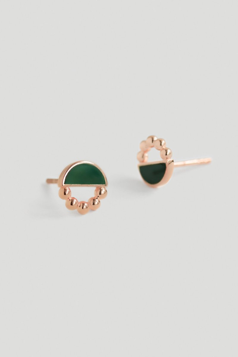 Ophelia Rose Gold Ear Studs with Forest Green Enamel