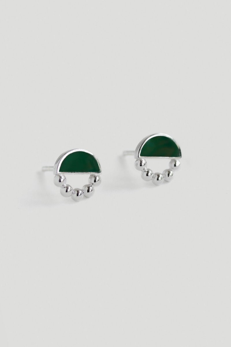Ophelia Silver Ear Studs with Forest Green Enamel