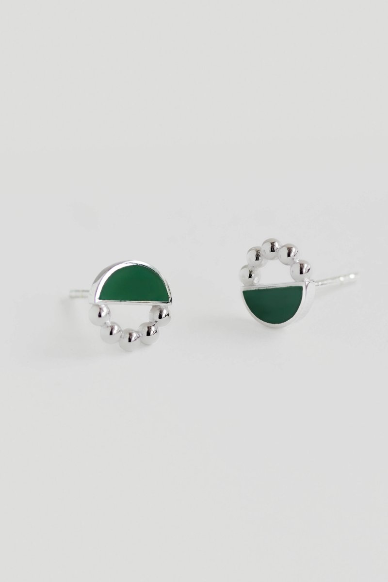 Ophelia Silver Ear Studs with Forest Green Enamel