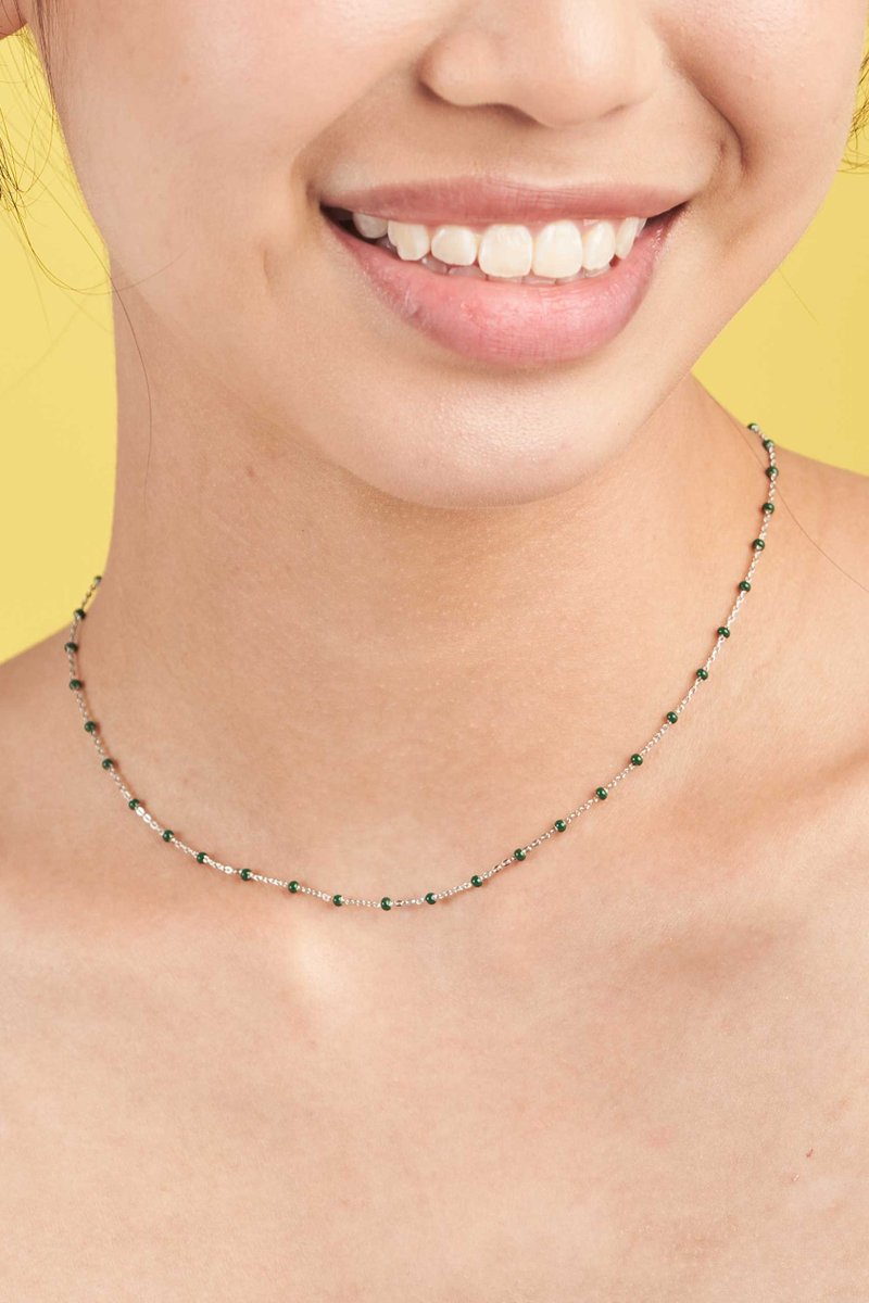 Olivia Silver Necklace with Forest Green Enamel