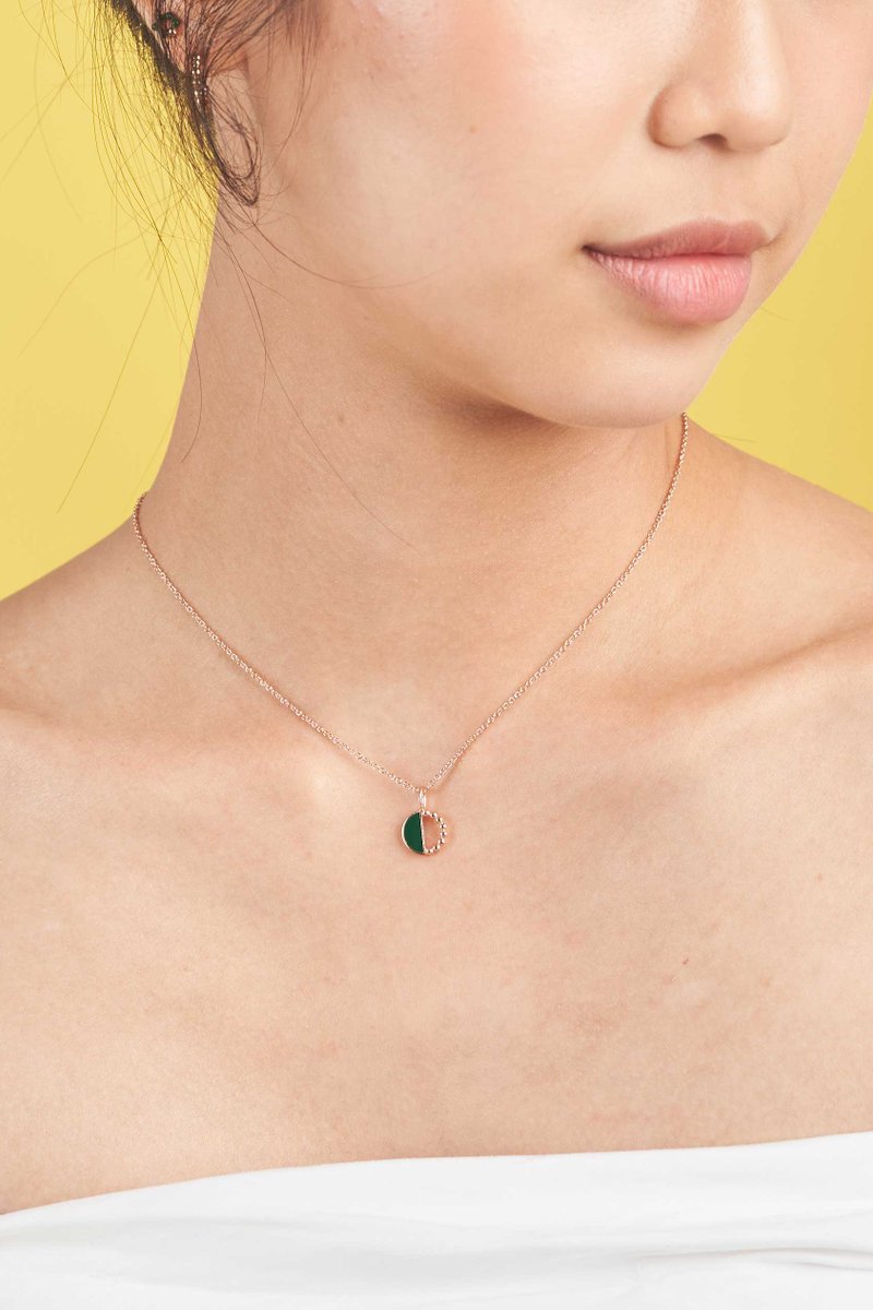 Ophelia Rose Gold Necklace in Forest Green Enamel