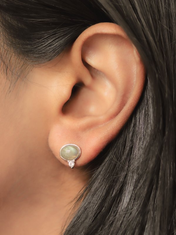 Orb Ear Studs - Labradorite in Silver
