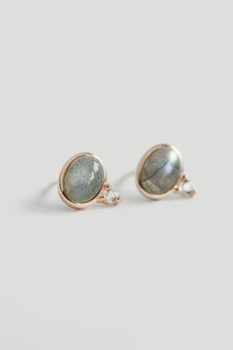 Orb Rose Gold Ear Studs with Labradorite
